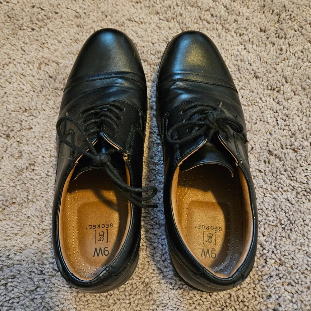 George Oxford Dress Shoes Mens 9W Black Cap Toe Lace Up Wide‎ Width